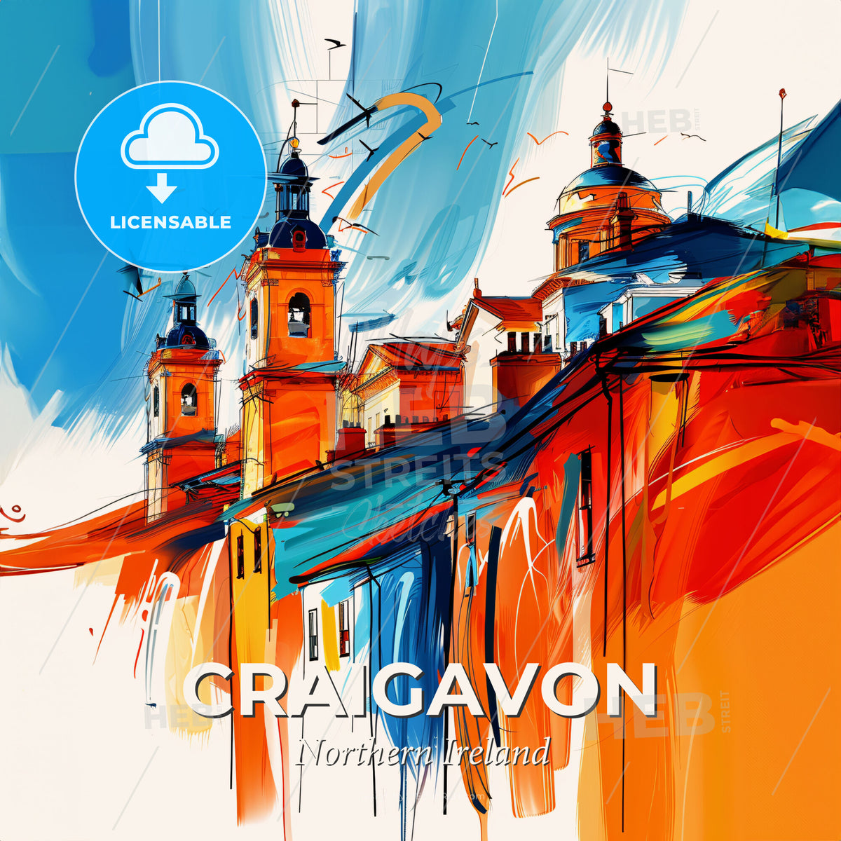 Vibrant Craigavon, Northern Ireland - A Painting Of A Building With Towers - Square format print template