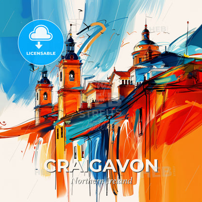 Vibrant Craigavon, Northern Ireland - A Painting Of A Building With Towers - Square format print template