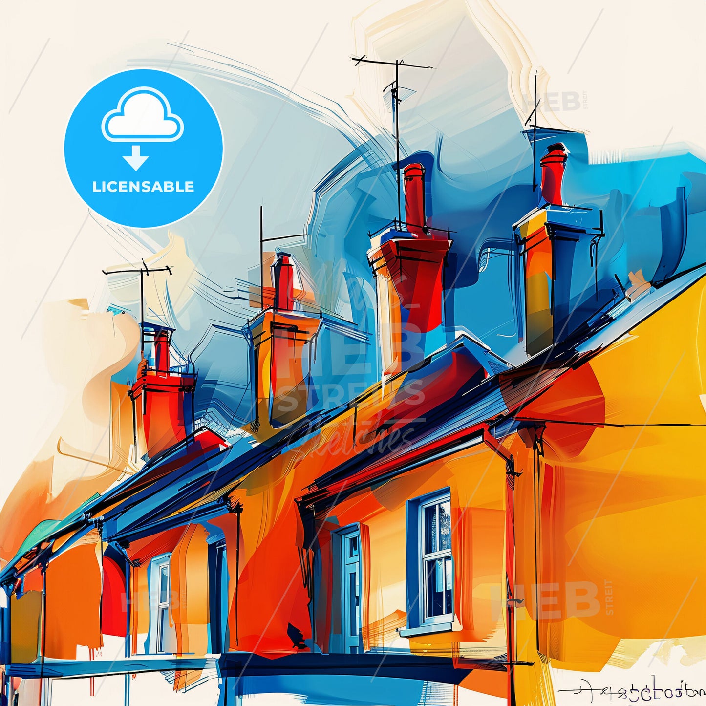 Vibrant Craigavon, Northern Ireland - A Painting Of A Building With Chimneys