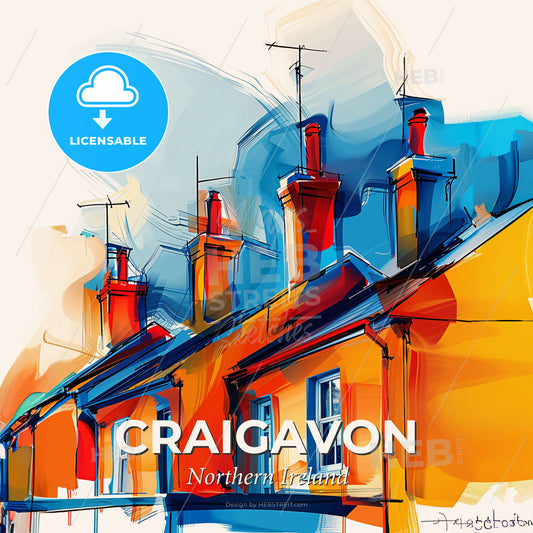 Vibrant Craigavon, Northern Ireland - A Painting Of A Building With Chimneys - Square format print template