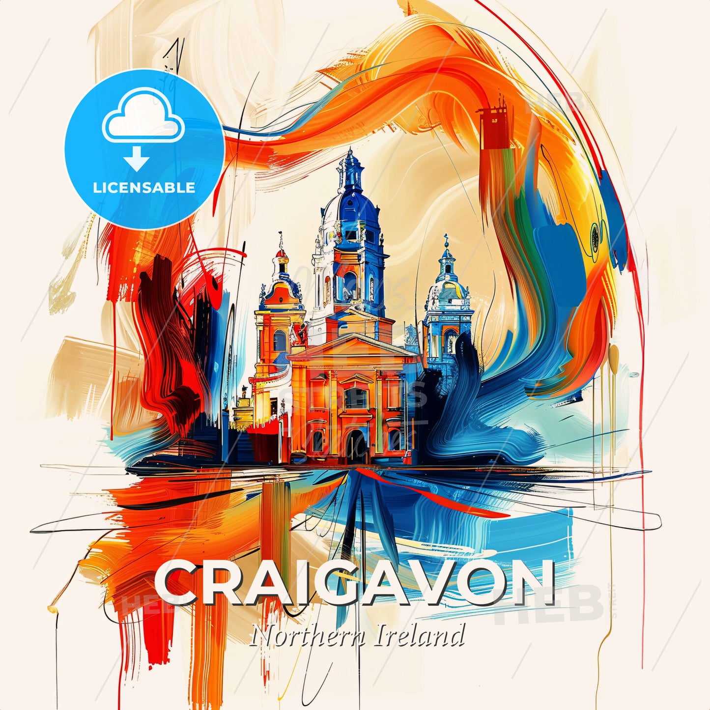 Vibrant Craigavon, Northern Ireland - A Painting Of A Building With Colorful Paint - Square format print template