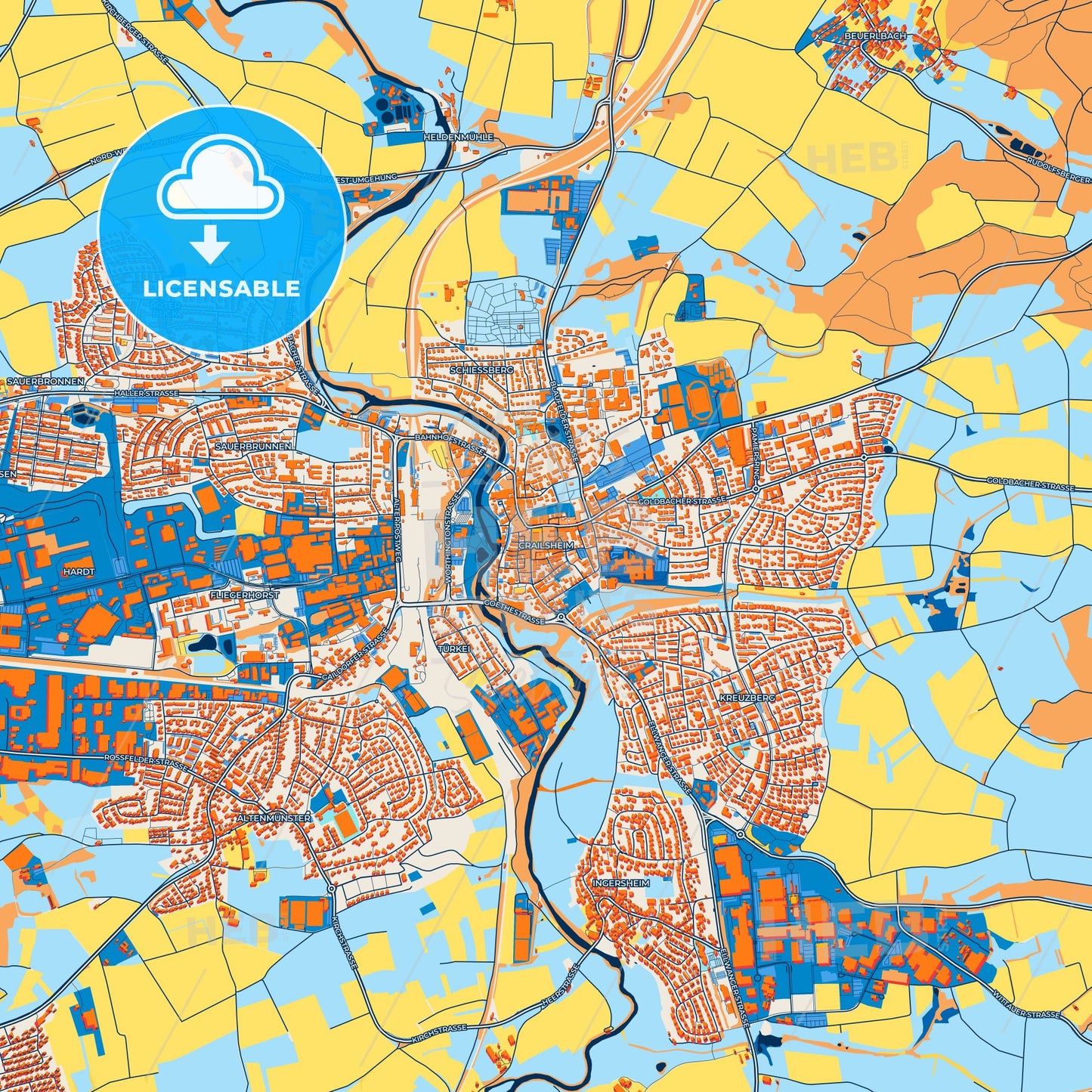 Colorful Crailsheim Street Map with Labels and Buildings