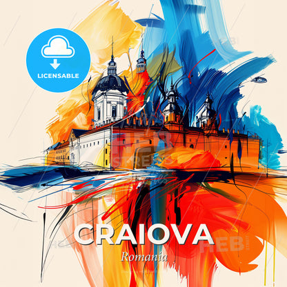 Vibrant Craiova, Romania - A Painting Of A Building With Colorful Paint - Square format print template