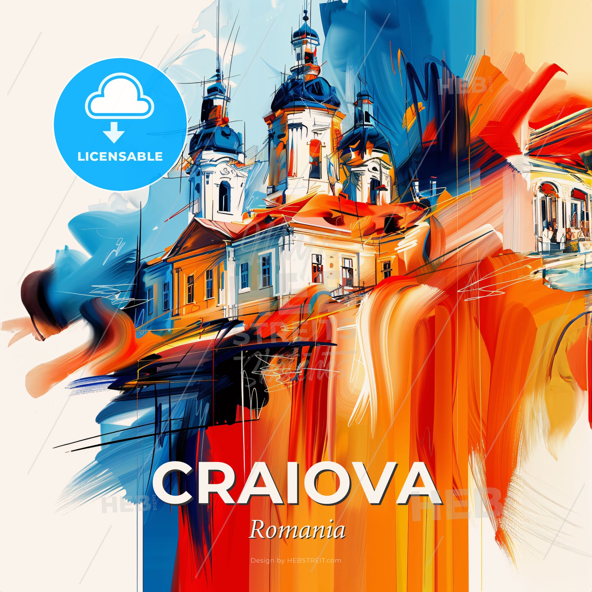 Vibrant Craiova, Romania - A Painting Of A Building - Square format print template