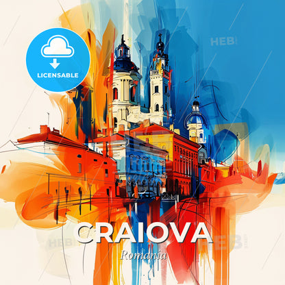 Vibrant Craiova, Romania - A Painting Of A Building - Square format print template