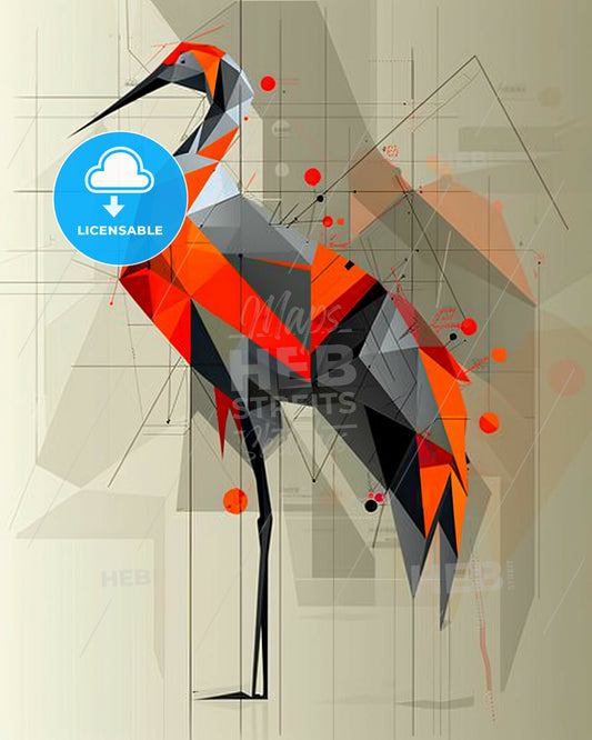 Beijing Origami Landscape Poster - A bird with orange and grey colors