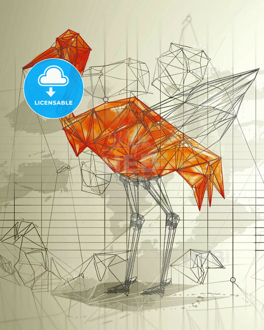 Beige Crane Origami Line Art - A bird made of triangles