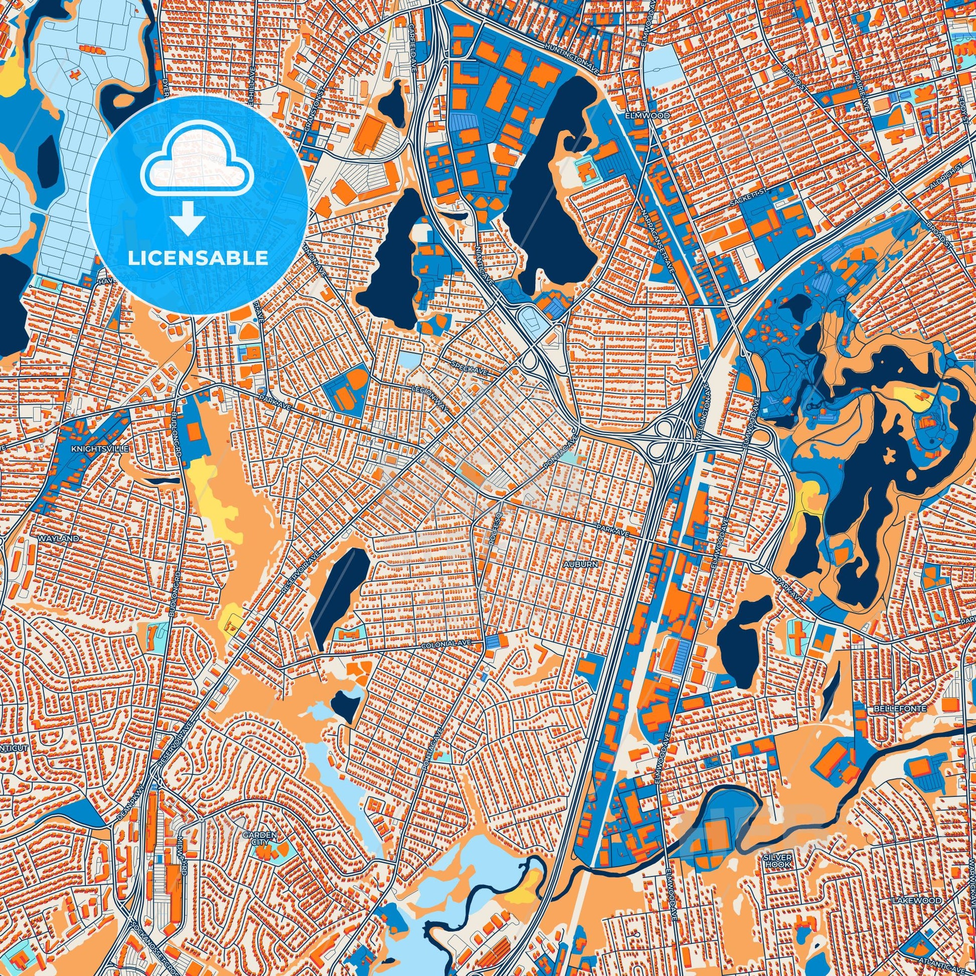 Colorful Cranston Street Map with Labels and Buildings