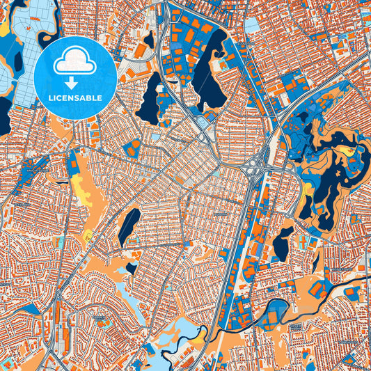Colorful Cranston Street Map with Labels and Buildings