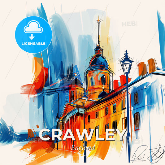 Vibrant Crawley, England - A Painting Of A Building - Square format print template