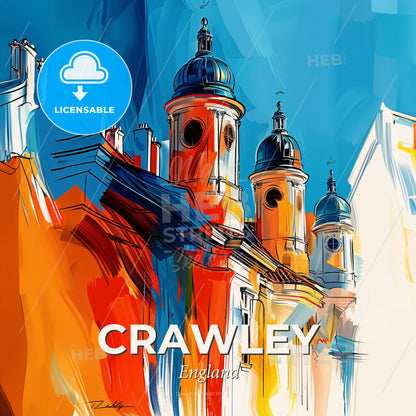 Vibrant Crawley, England - A Painting Of A Building With A Dome Shaped Roof - Square format print template
