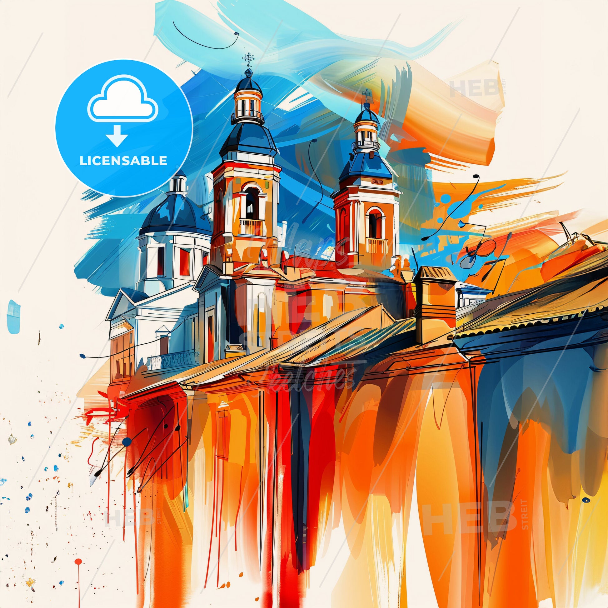 Vibrant Córdoba, Spain - A Painting Of A Building With A Colorful Background