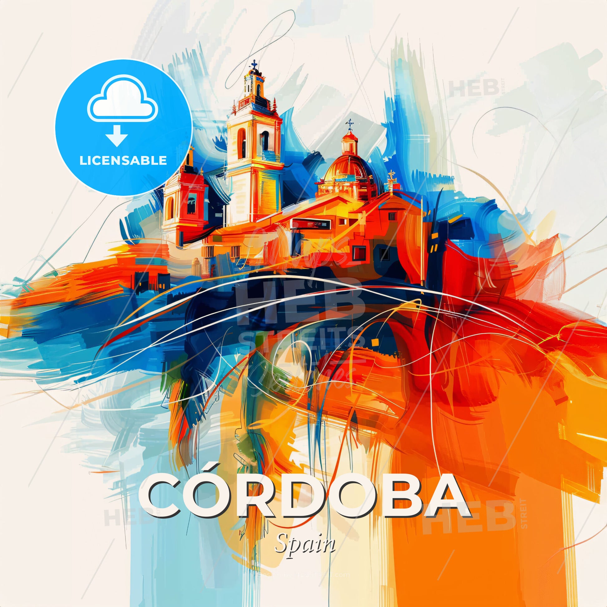 Vibrant Córdoba, Spain - A Colorful Painting Of A Building - Square format print template