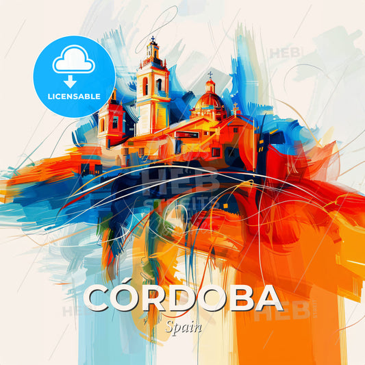 Vibrant Córdoba, Spain - A Colorful Painting Of A Building - Square format print template