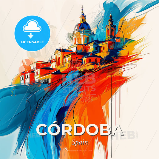 Vibrant Córdoba, Spain - A Colorful Painting Of A Building - Square format print template
