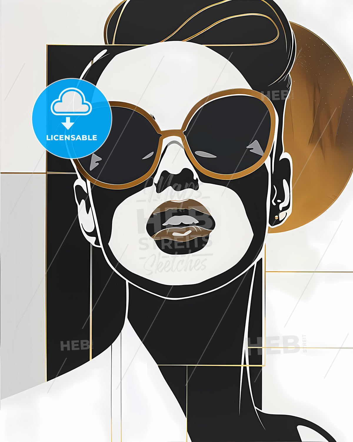 Vibrant Minimalist Artwork: Woman with One-Glass Sunglasses