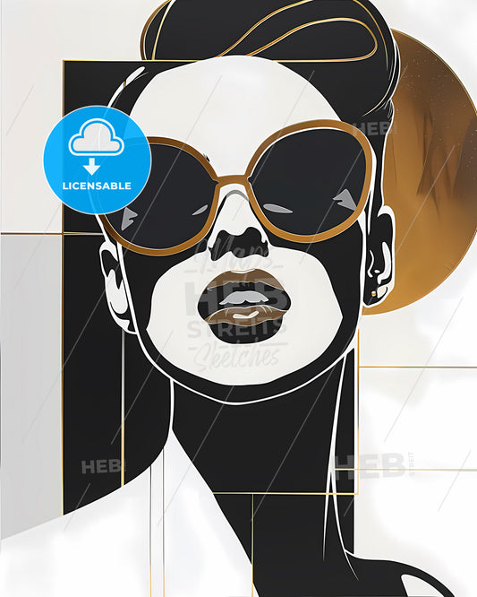 Vibrant Minimalist Artwork: Woman with One-Glass Sunglasses