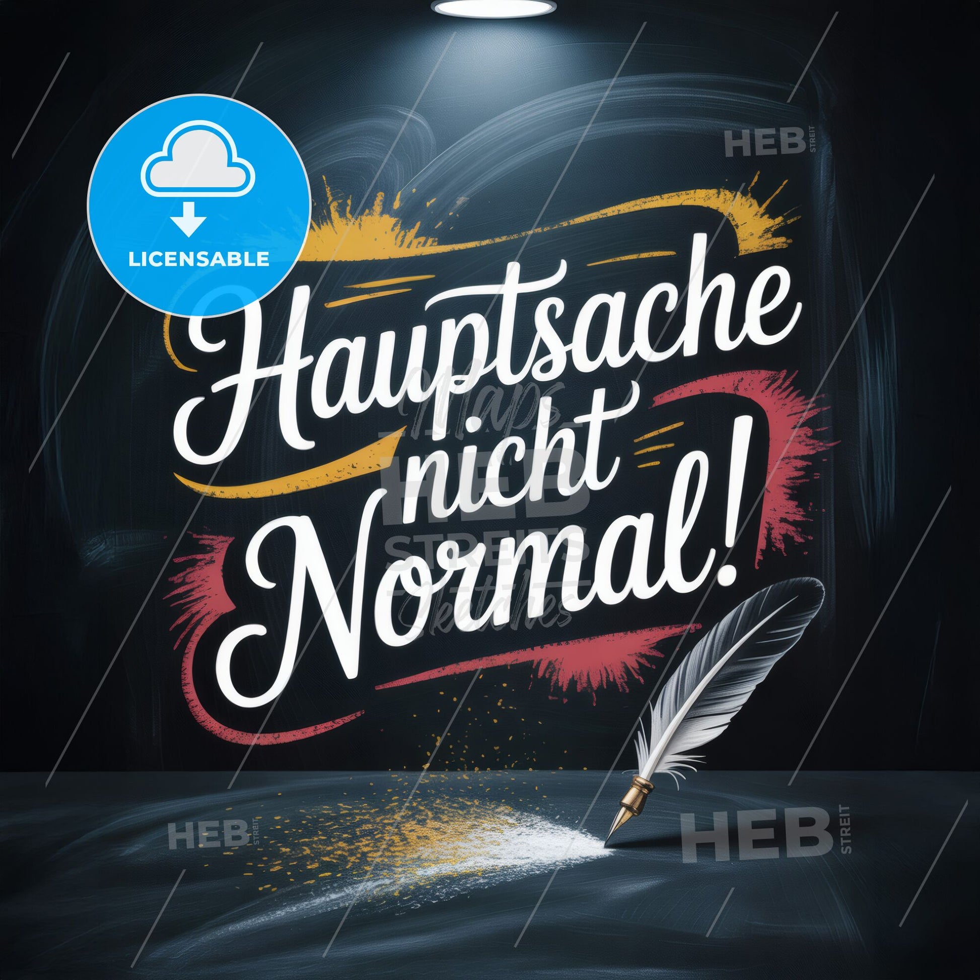 Creative Inspirational Phrase: 'Hauptsache nicht Normal!' Featuring Quill and Artistic Background.
