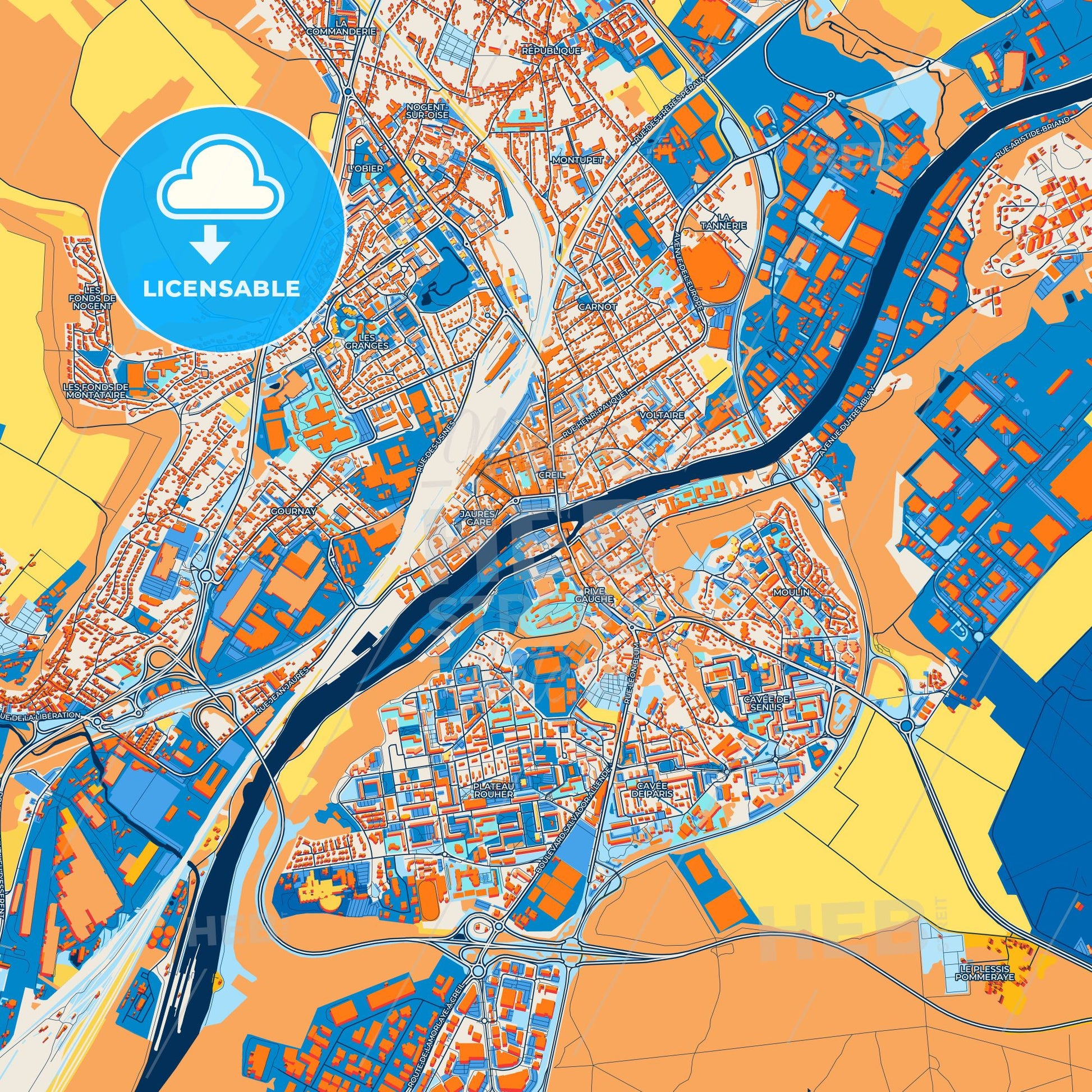 Colorful Creil Street Map with Labels and Buildings