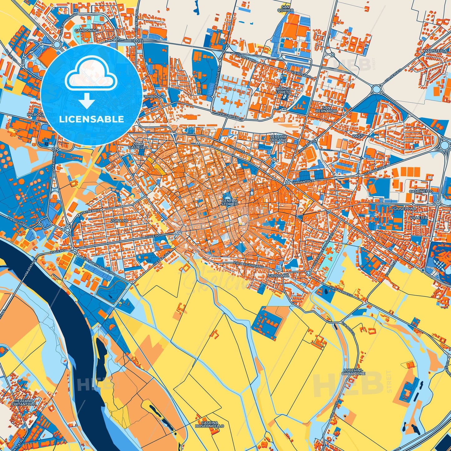 Colorful Cremona Street Map with Labels and Buildings