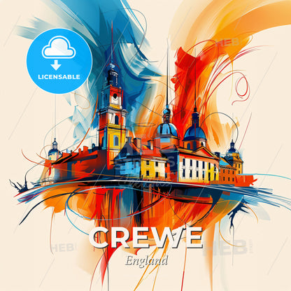 Vibrant Crewe, England - A Colorful Painting Of A Building - Square format print template