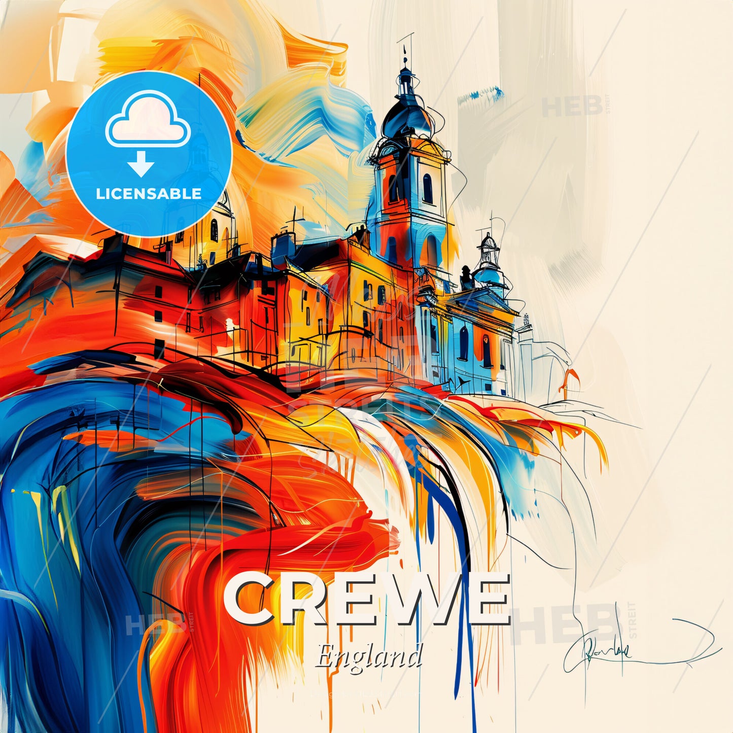 Vibrant Crewe, England - A Painting Of A Building With Colorful Paint - Square format print template