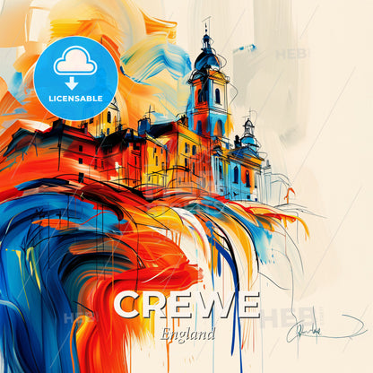 Vibrant Crewe, England - A Painting Of A Building With Colorful Paint - Square format print template