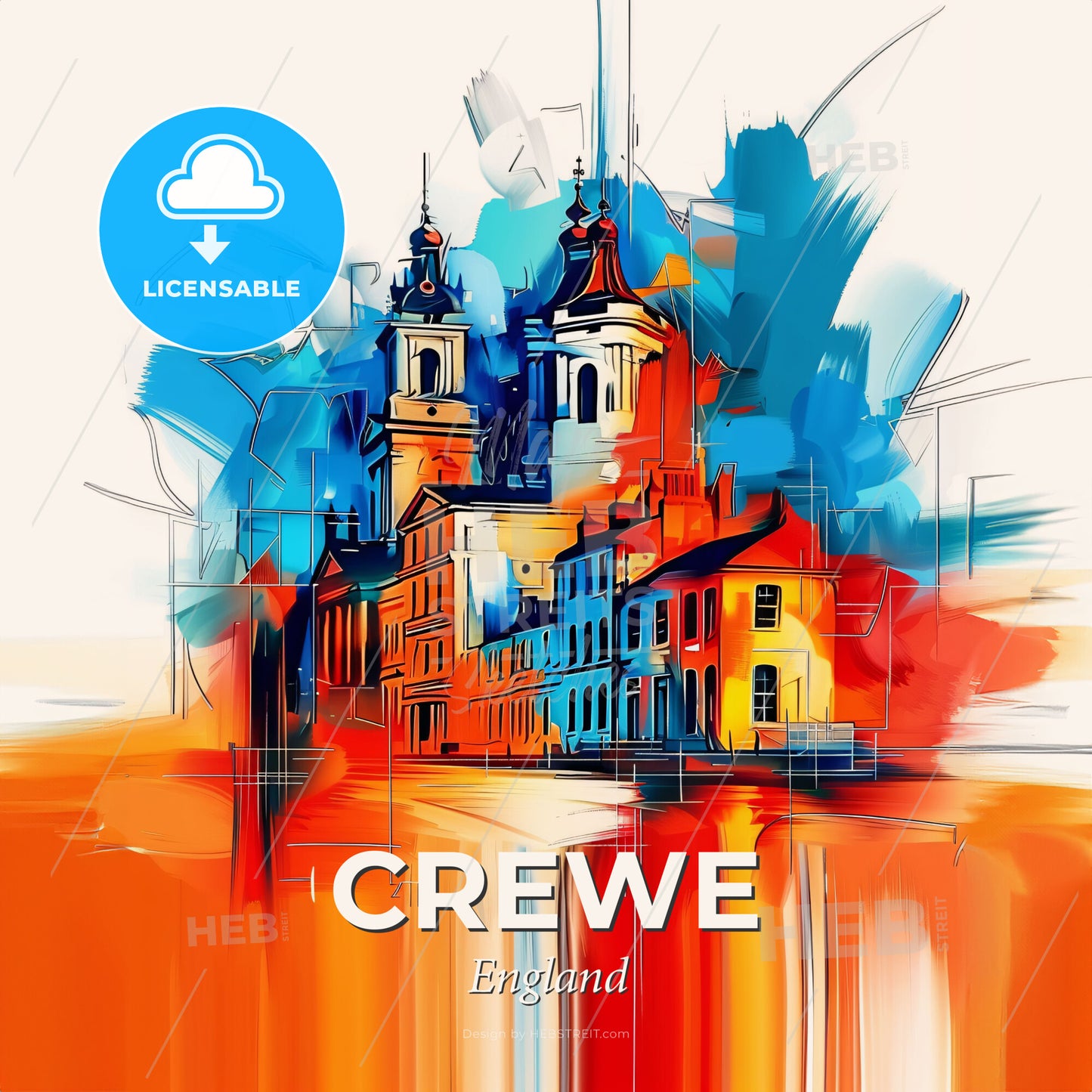 Vibrant Crewe, England - A Painting Of A Building - Square format print template