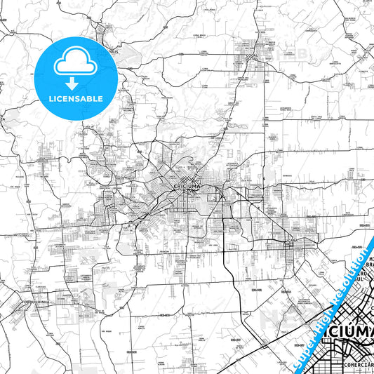 Criciuma, Brazil light map with streetnames, citynames and districts