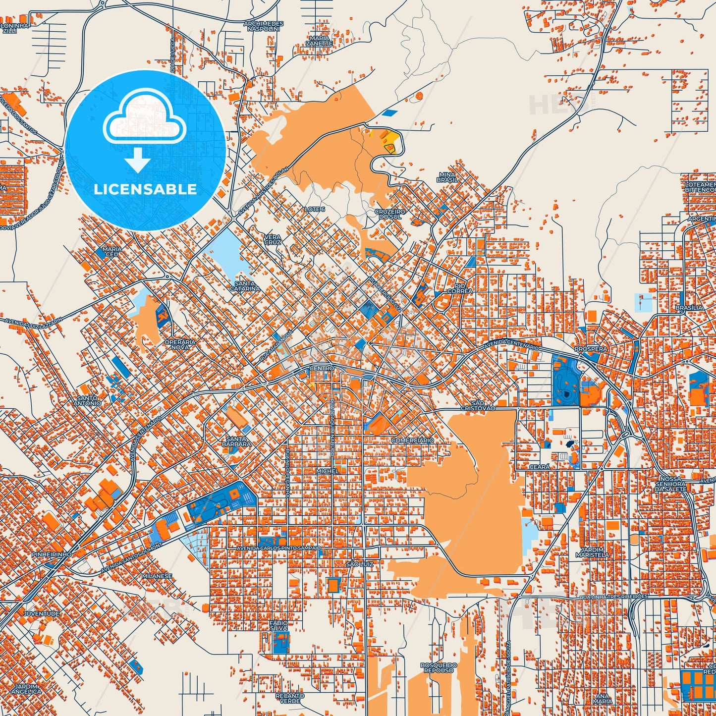 Colorful Criciuma Street Map with Labels and Buildings