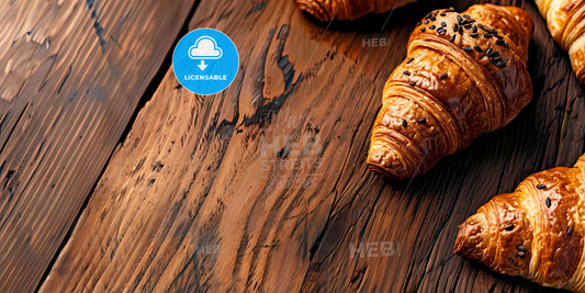 Mouthwatering Croissants Canvas Painting Background Header Two Croissants Copy Space Wooden Surface Art
