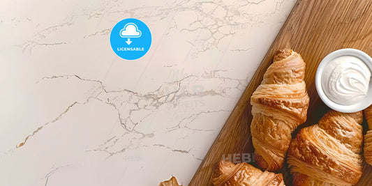 Colorful hand-painted croissants art background stock illustration wooden tray still life