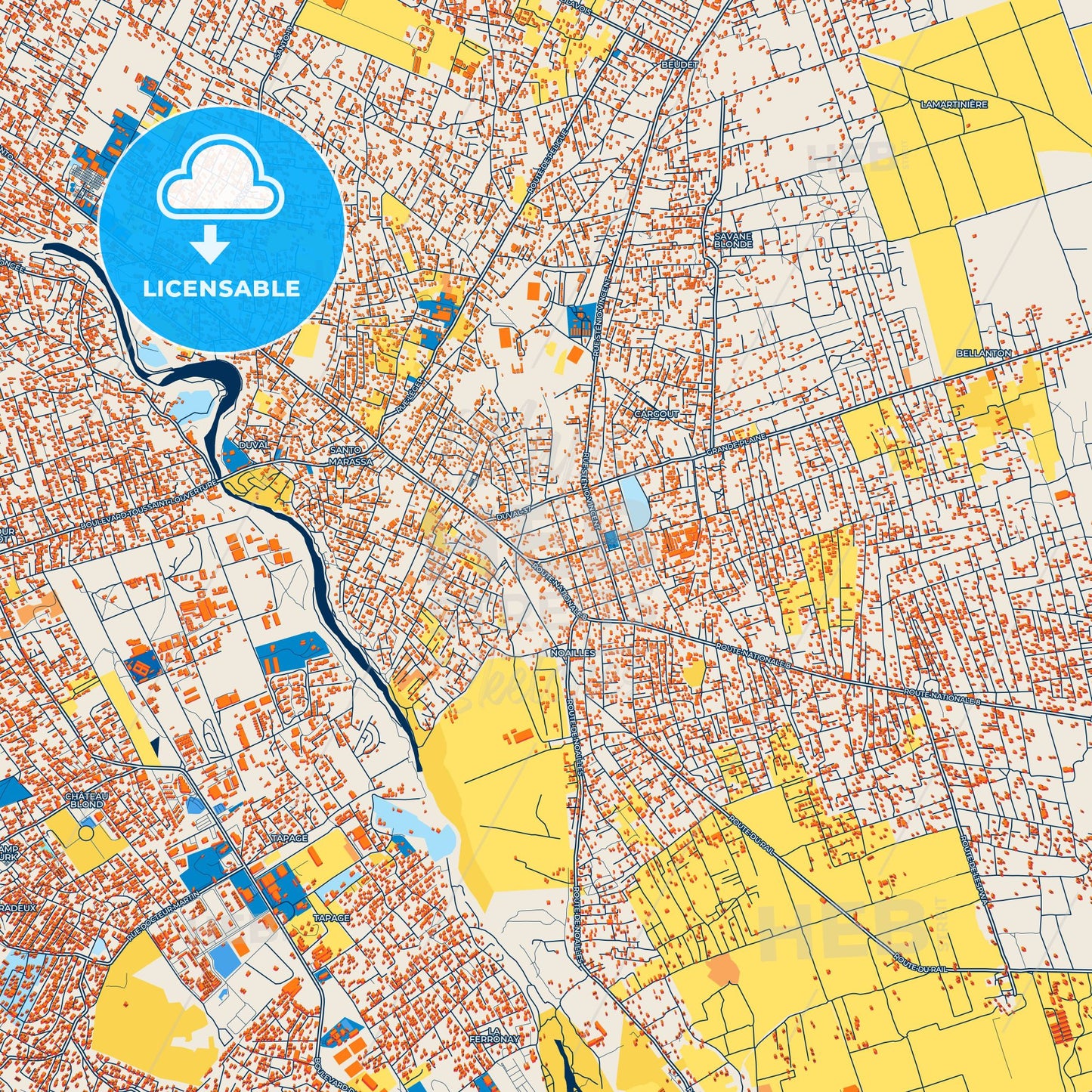 Colorful Croix-des-Bouquets Street Map with Labels and Buildings