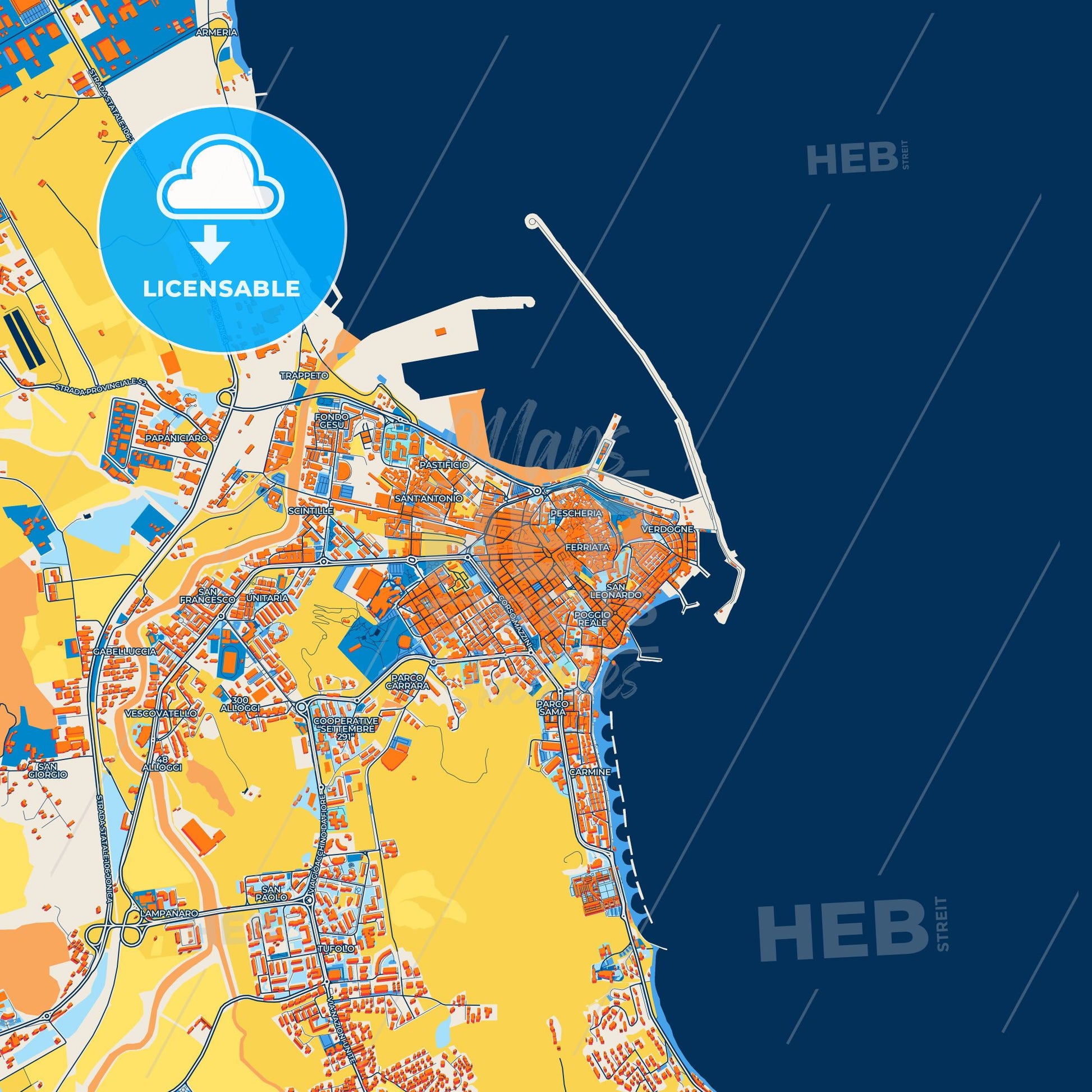 Colorful Crotone Street Map with Labels and Buildings