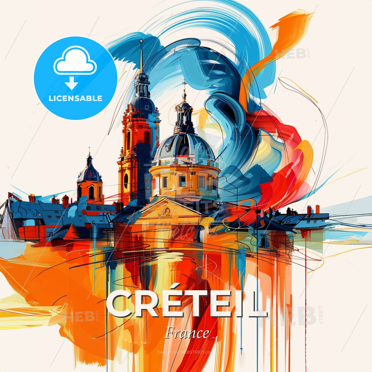 Vibrant Créteil, France - A Painting Of A Building With A Colorful Background - Square format print template