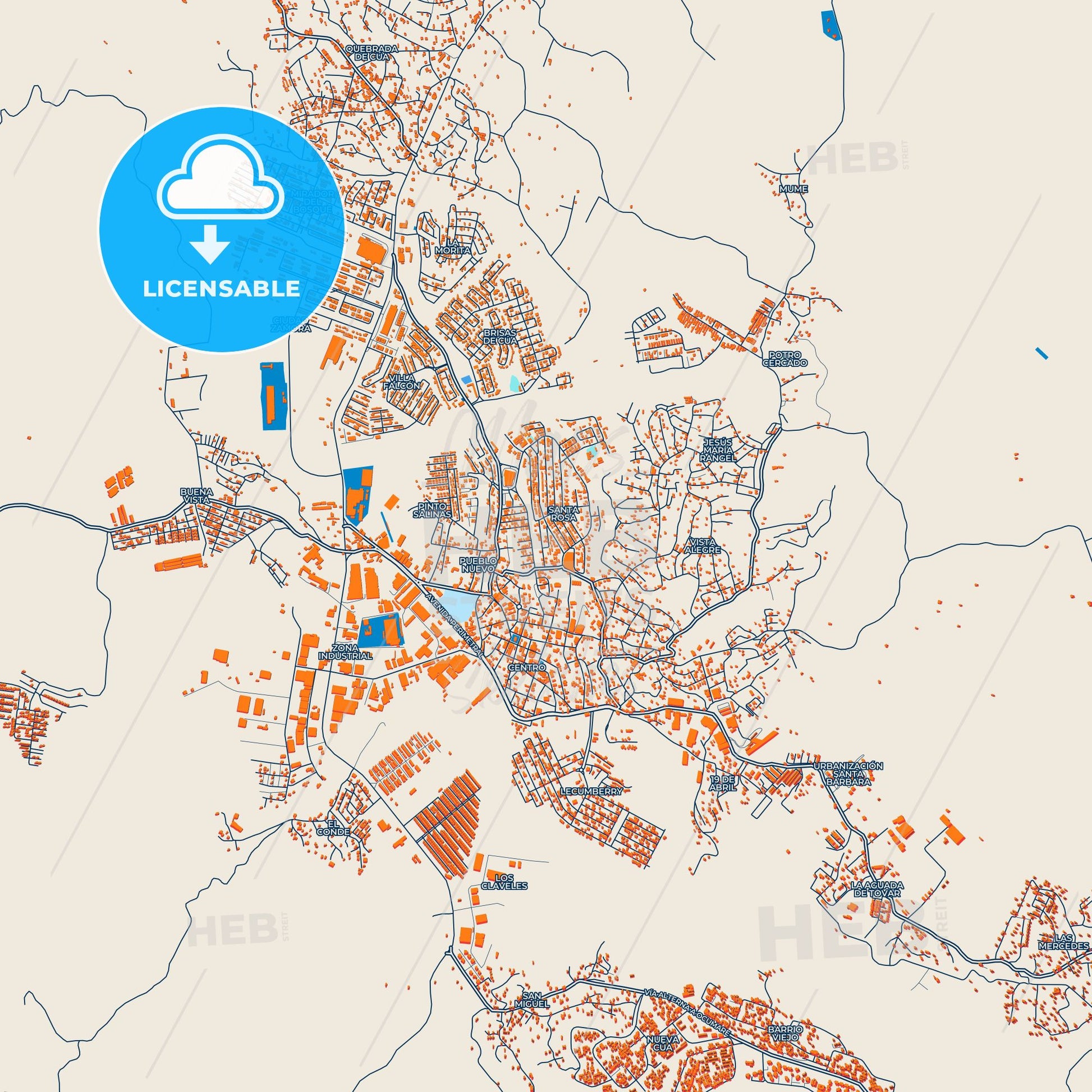 Colorful Cua Street Map with Labels and Buildings