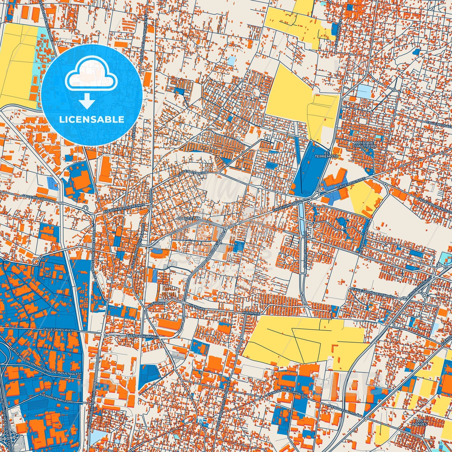 Colorful Cuautitlán Street Map with Labels and Buildings