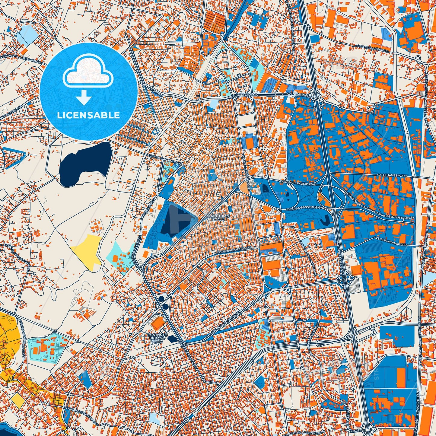 Colorful Cuautitlán Izcalli Street Map with Labels and Buildings