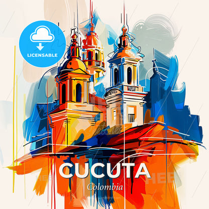 Vibrant Cucuta, Colombia - A Painting Of A Building - Square format print template