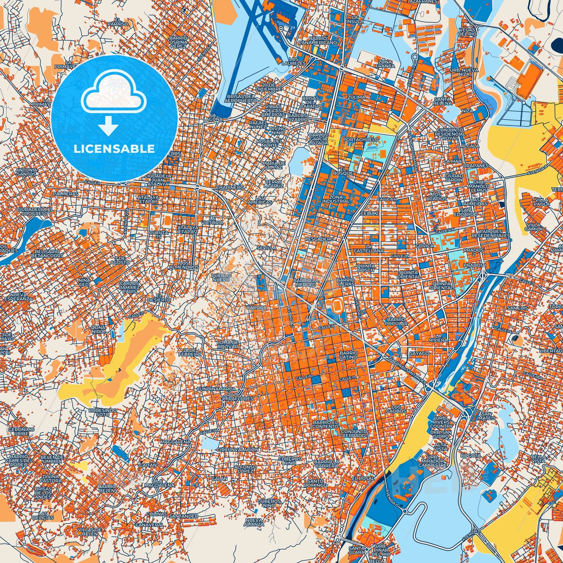 Colorful Cucuta Street Map with Labels and Buildings