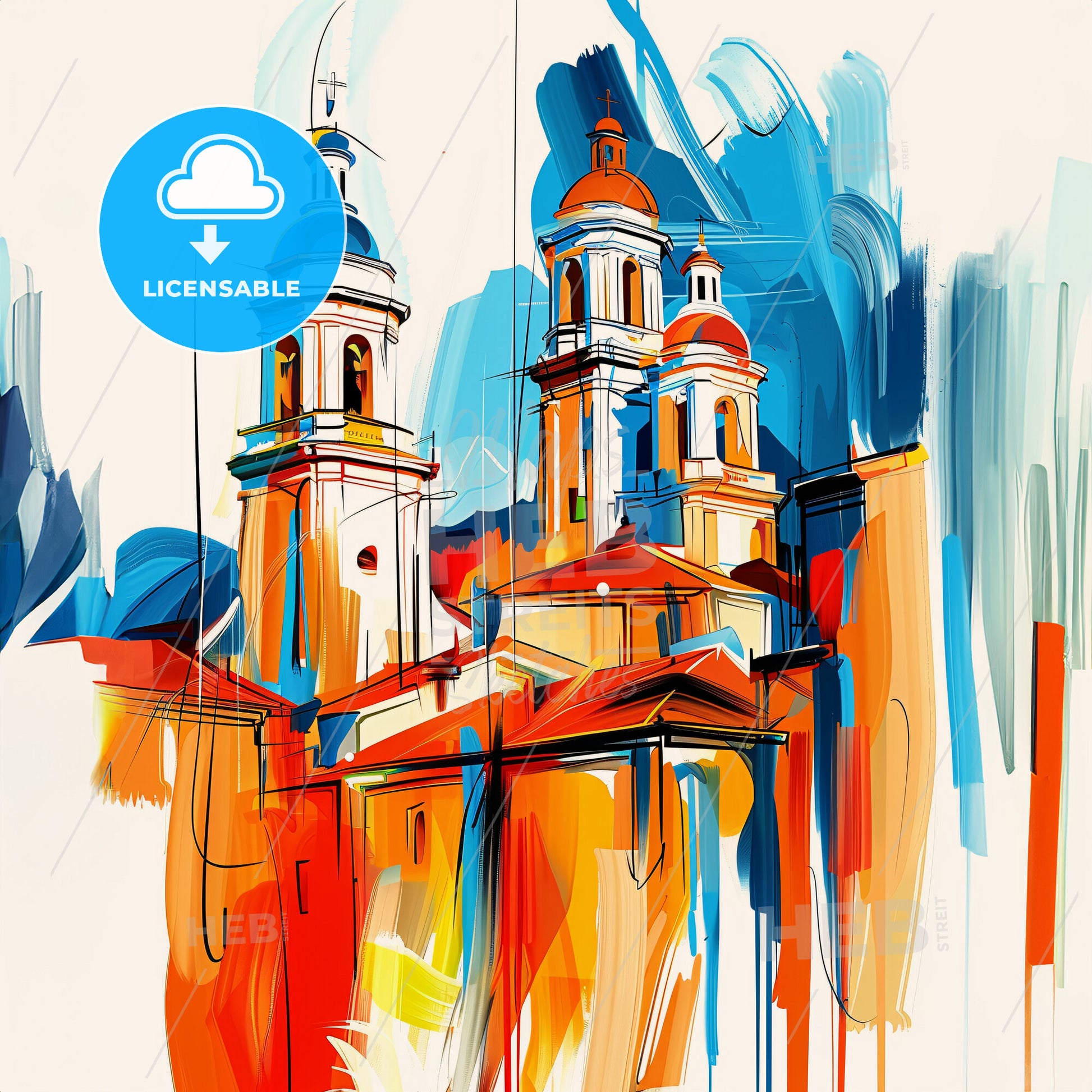 Vibrant Cuenca, Ecuador - A Painting Of A Building With Towers