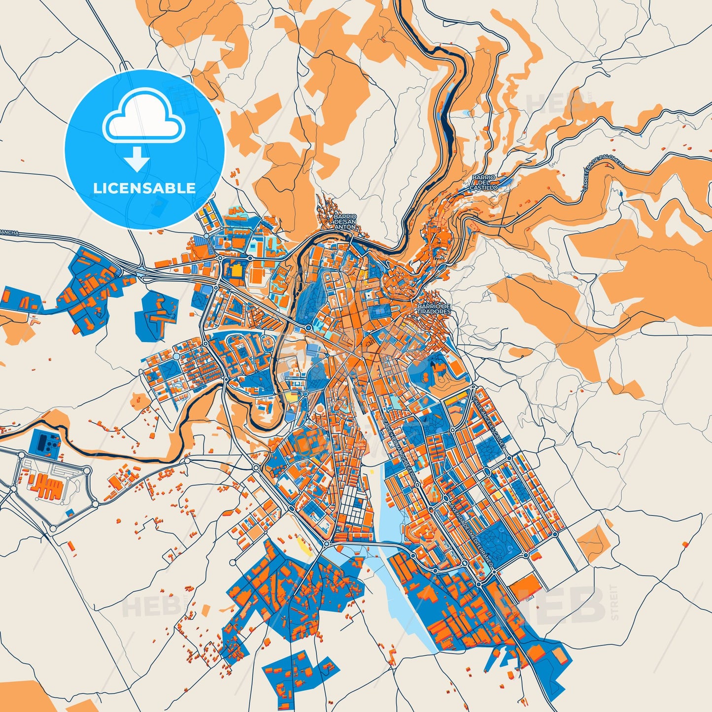 Colorful Cuenca Street Map with Labels and Buildings