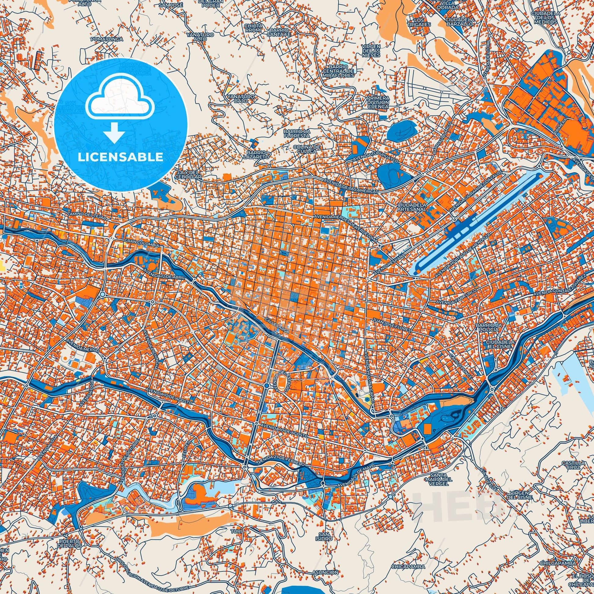 Colorful Cuenca Street Map with Labels and Buildings