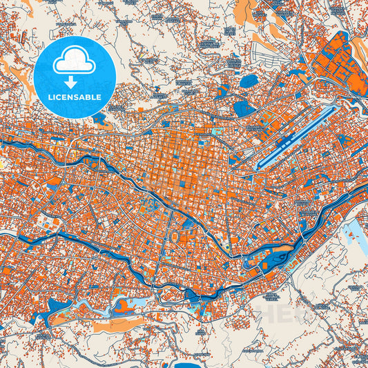 Colorful Cuenca Street Map with Labels and Buildings