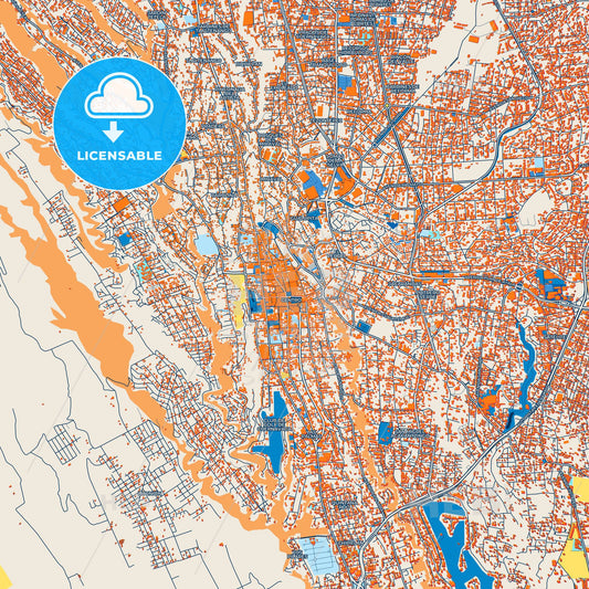Colorful Cuernavaca Street Map with Labels and Buildings