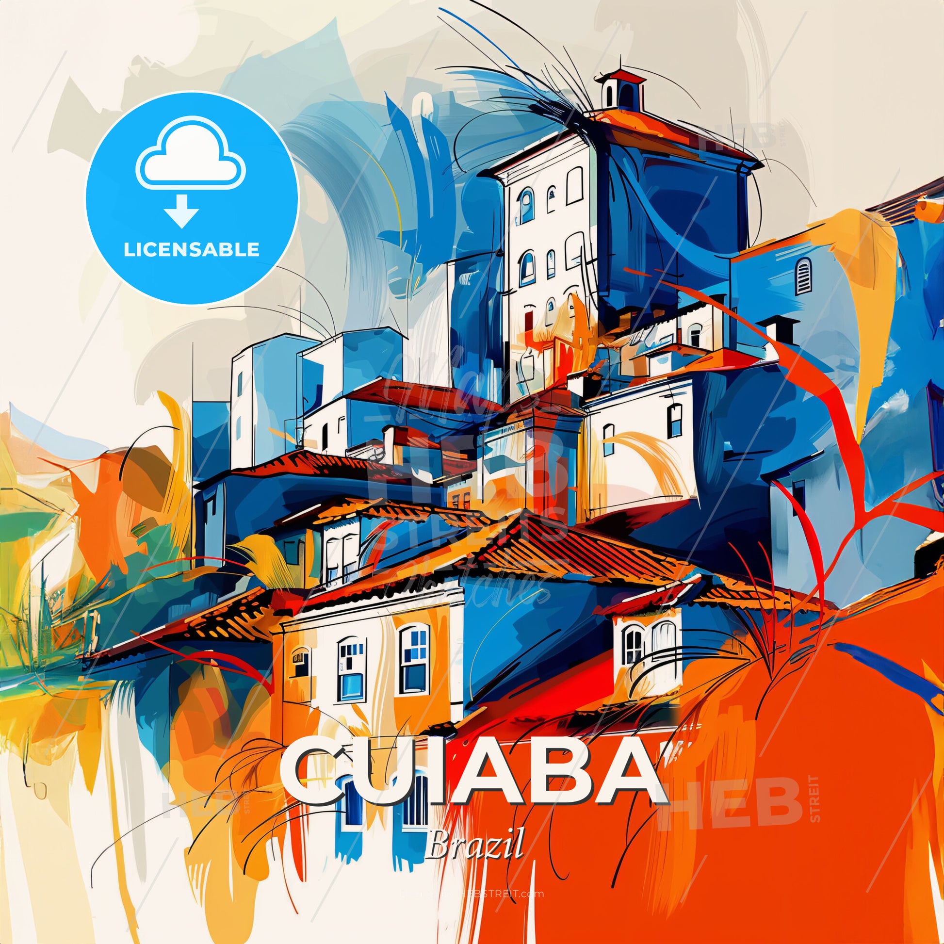 Vibrant Cuiaba, Brazil - A Painting Of Buildings And A City - Square format print template