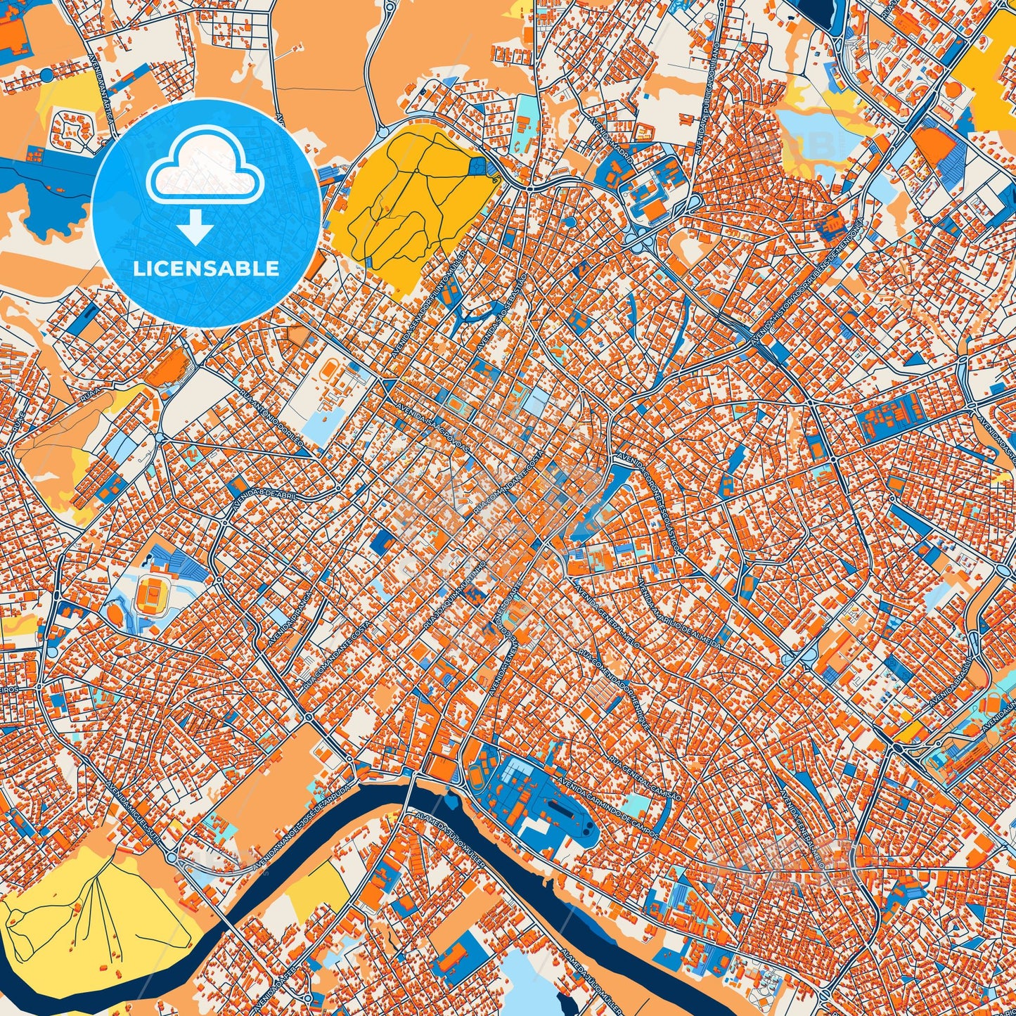 Colorful Cuiaba Street Map with Labels and Buildings