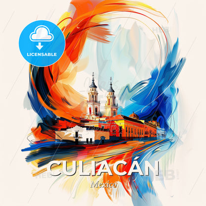 Vibrant Culiacán, Mexico - A Painting Of A Building With A Colorful Swirl - Square format print template
