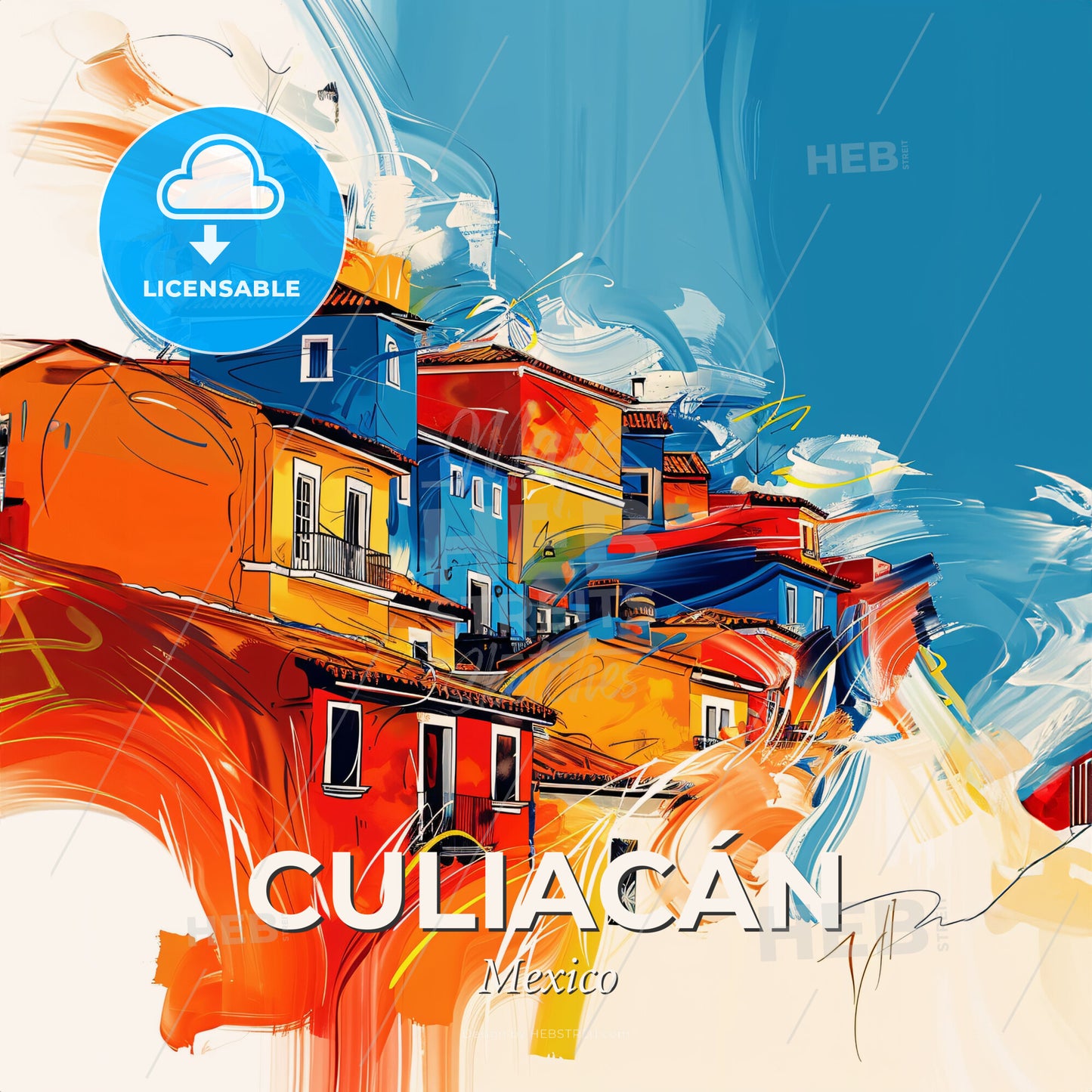 Vibrant Culiacán, Mexico - A Colorful Buildings On A Hill - Square format print template