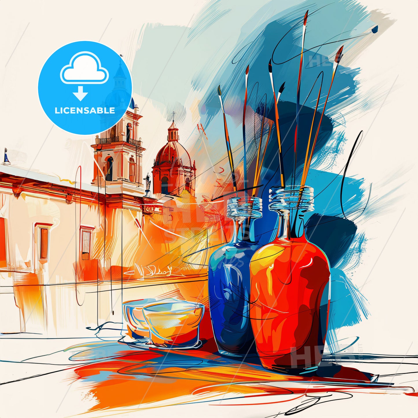 Vibrant Culiacán, Mexico - A Painting Of A Couple Of Bottles With Sticks In Them